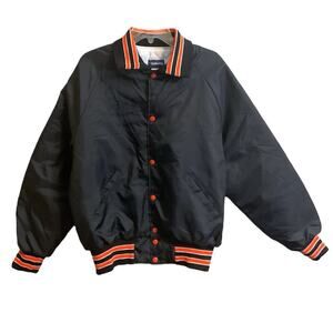 Holloway Bomber Letterman Jacket Black & Orange Nylon Men's/Unisex Size L